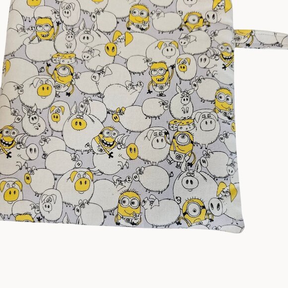 Minions Despicable Me Light Gray Yellow Allover Pattern Crossbody Tote Bag Teens - Picture 4 of 11
